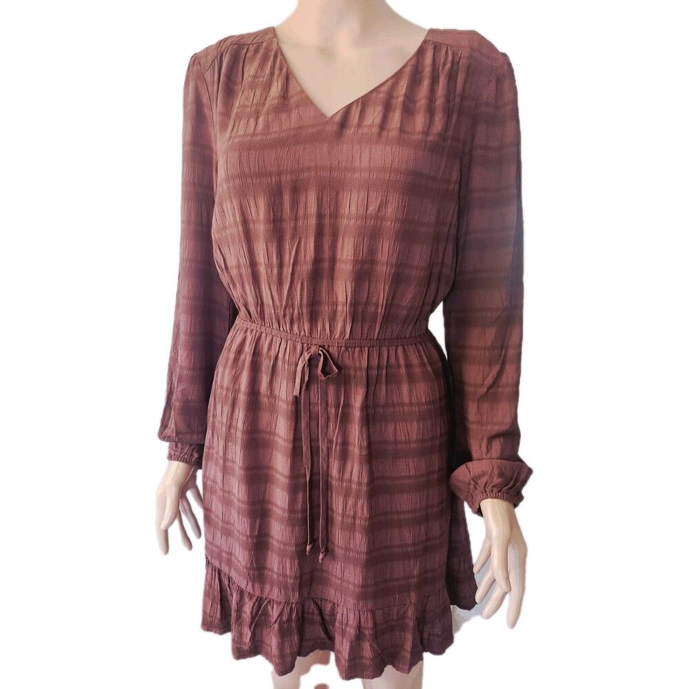 Lily Rose Brown Long Sleeve Ruffle Dress Size Medium NWT - Picture 5 of 8